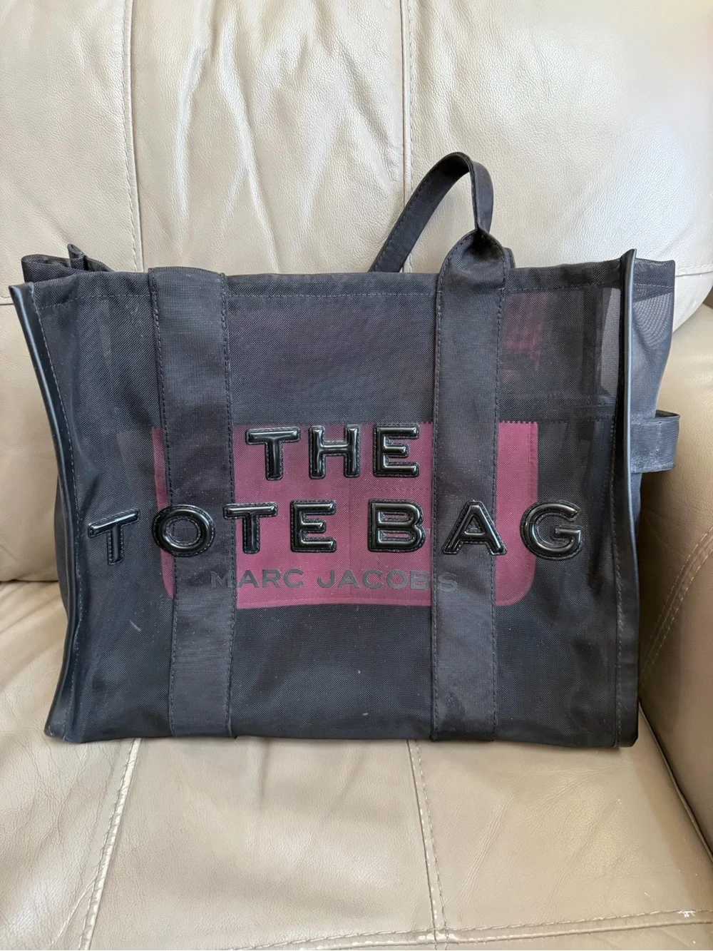Marc Jacobs Black Mesh Tote with Burgundy Panel